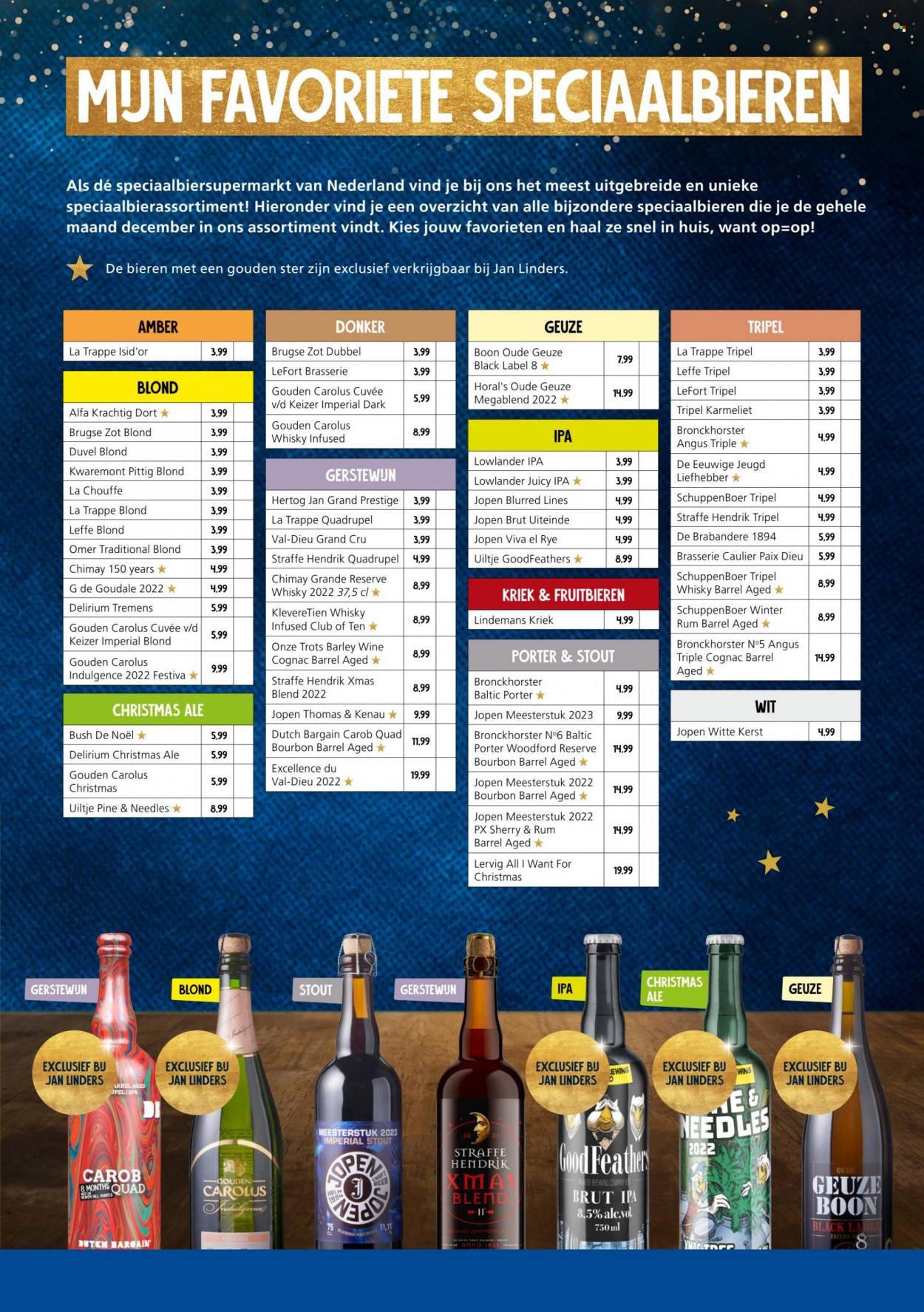 Jan Linders-aanbieding - 21.11.2022 - 1.1.2023 -  producten in de aanbieding - Leffe, Alfa, Duvel, Hertog Jan, bier, IPA, Bourbon, Cognac, whisky. Pagina 7.