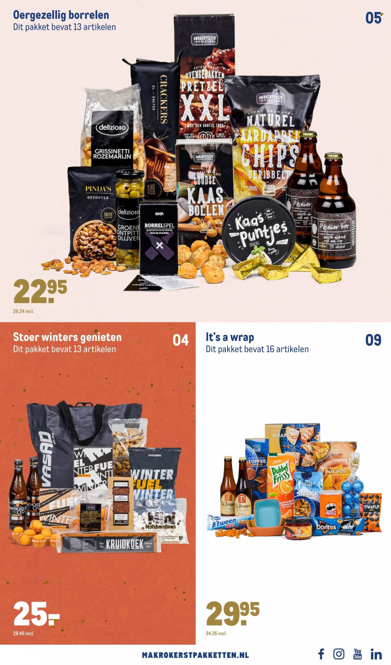 Makro-aanbieding - 23.11.2022 - 6.12.2022 -  producten in de aanbieding - pilsener, bier, wraps, mandarijn, kaas, Marshmallows, crackers, chips, Pringles, Pinda's, olijven. Pagina 3.