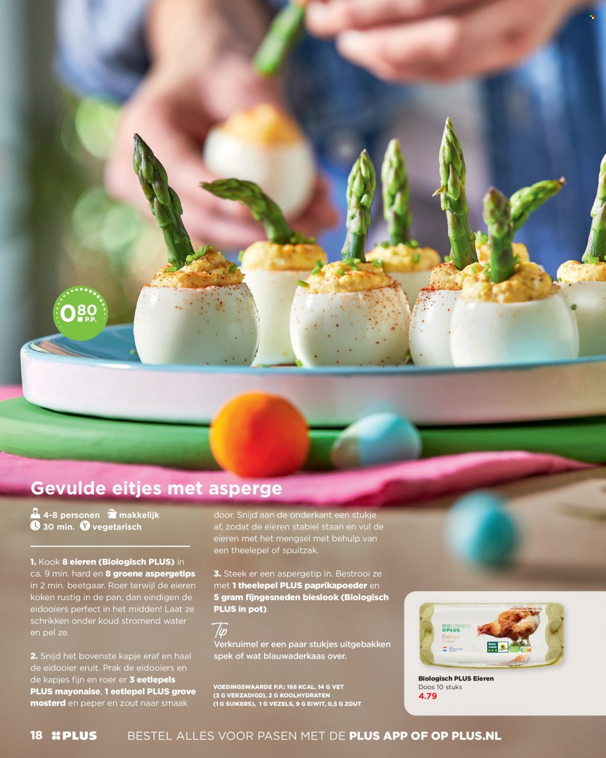 Plus-aanbieding -  producten in de aanbieding - bieslook, groene asperges, mayonaise, paprikapoeder, mosterd. Pagina 18.