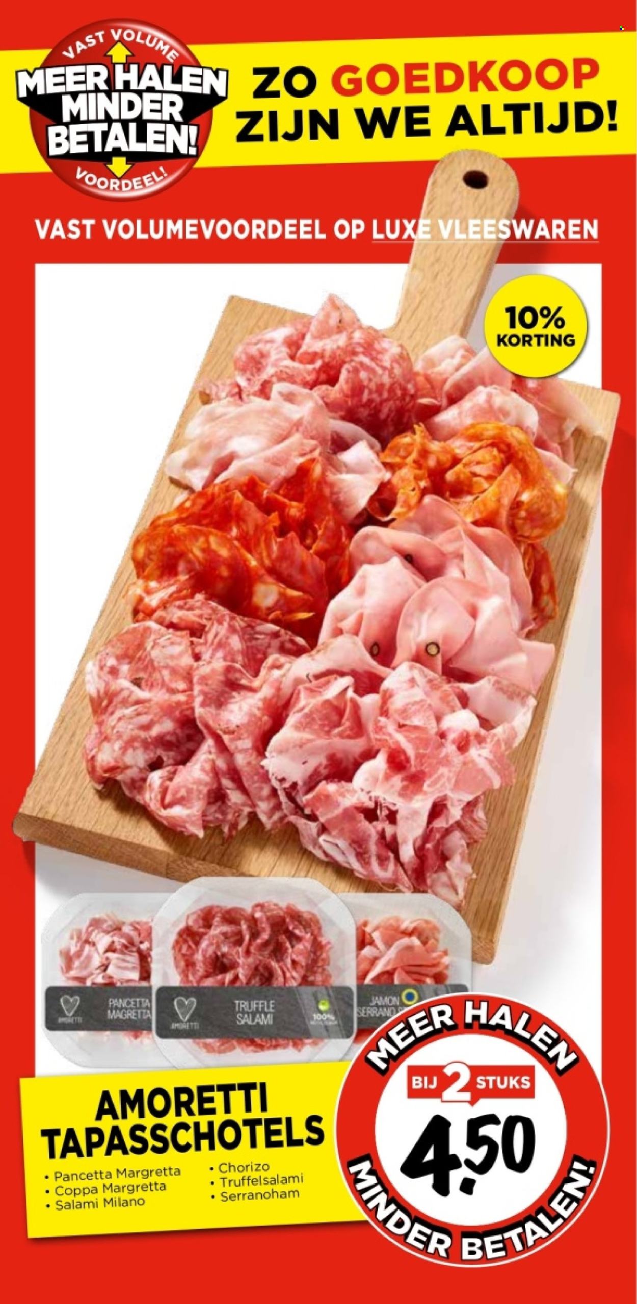thumbnail - Vomar-aanbieding -  producten in de aanbieding - ham, chorizo, pancetta, salami, serranoham. Pagina 17.