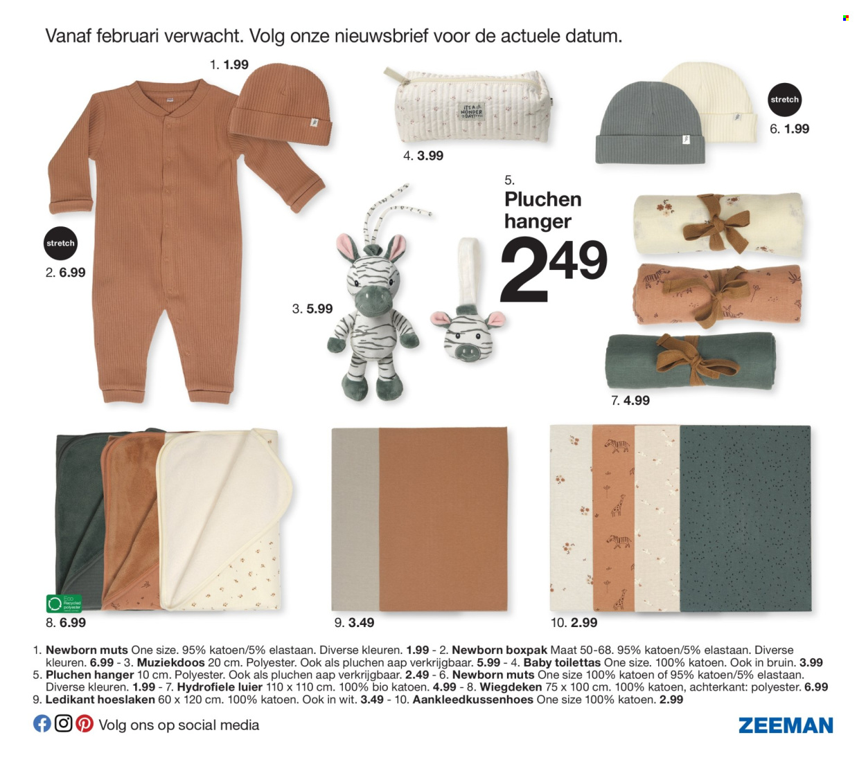 thumbnail - Zeeman-aanbieding - 1-2-2024 - 31-7-2024 -  producten in de aanbieding - luiers, cosmetische tas, hoeslaken, muts. Pagina 5.