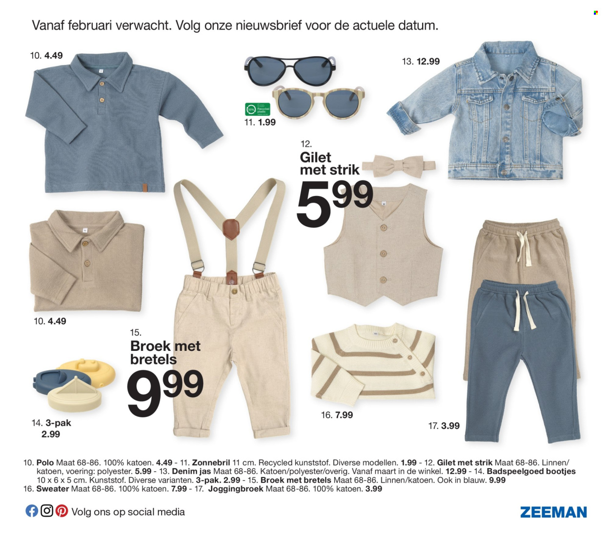 thumbnail - Zeeman-aanbieding - 1-2-2024 - 31-7-2024 -  producten in de aanbieding - gilet, joggingbroek, broek, poloshirt, trui, zonnebril. Pagina 19.