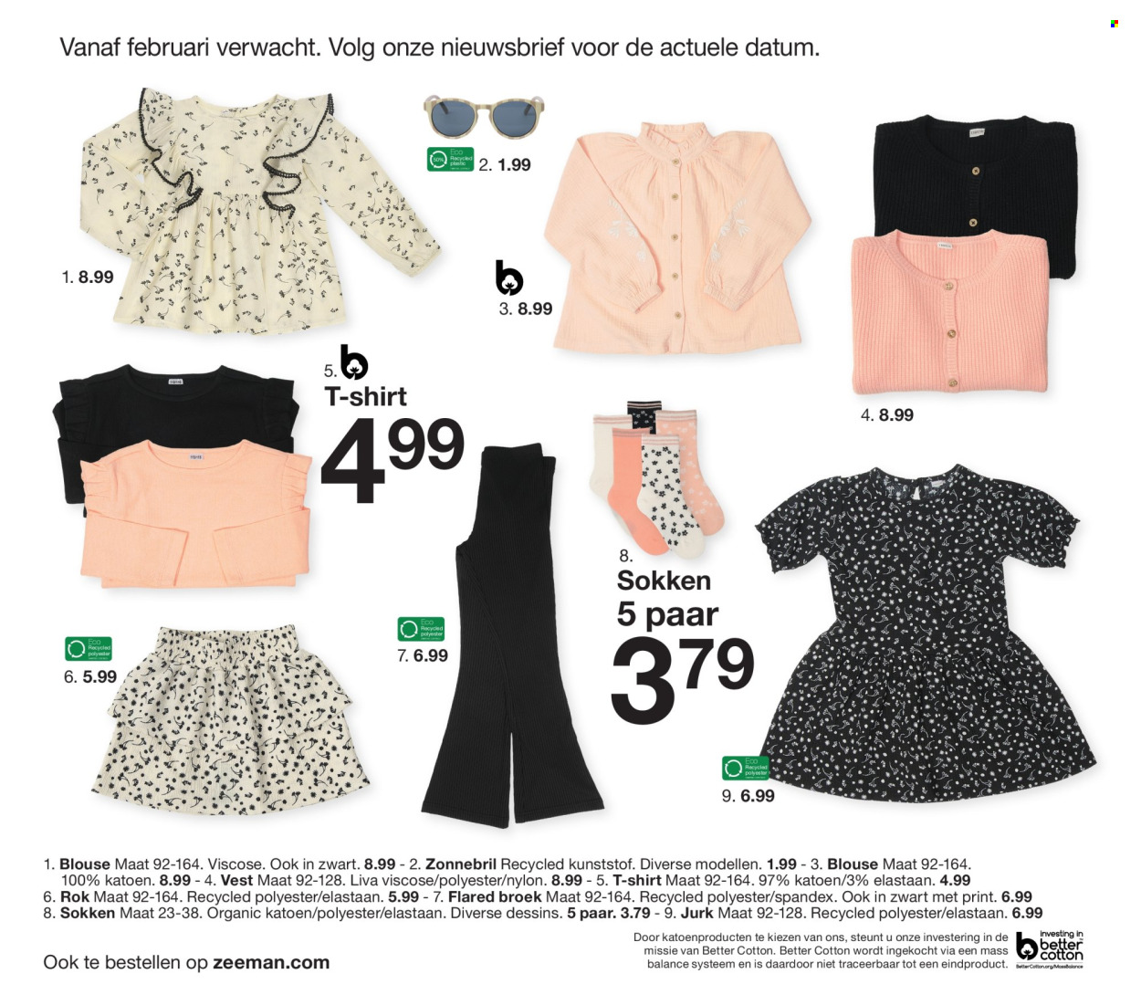 thumbnail - Zeeman-aanbieding - 1-2-2024 - 31-7-2024 -  producten in de aanbieding - flared broek, broek, jurk, rok, blouse, vest, sokken, zonnebril. Pagina 28.
