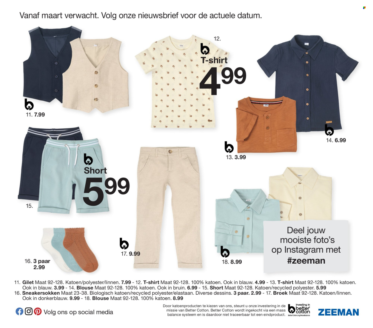 thumbnail - Zeeman-aanbieding - 1-2-2024 - 31-7-2024 -  producten in de aanbieding - gilet, short, broek, blouse, sokken. Pagina 33.