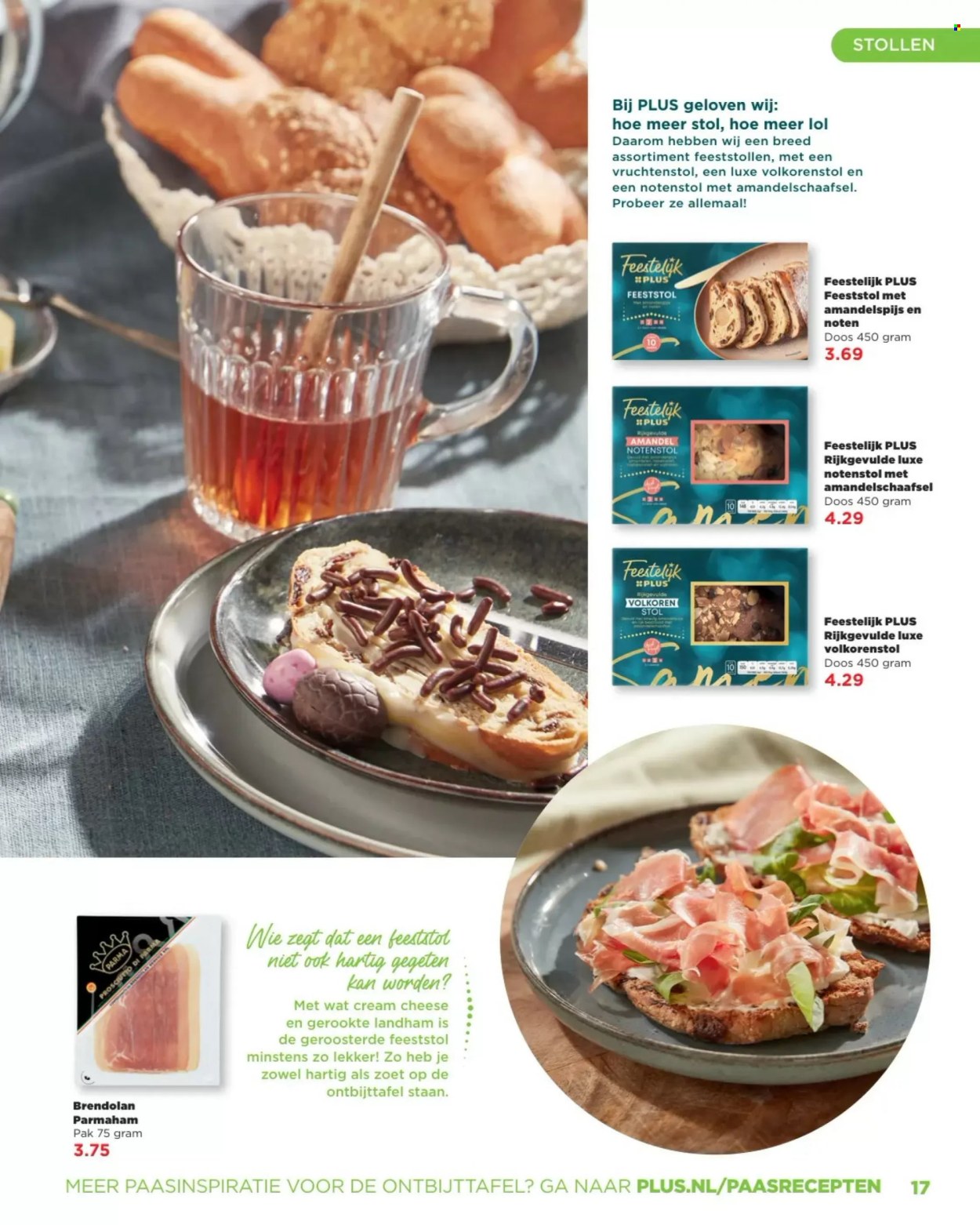 thumbnail - Plus-aanbieding -  producten in de aanbieding - stollen, vruchtenstol, stol, ham, parmaham, prosciutto, prosciutto di parma. Pagina 17.