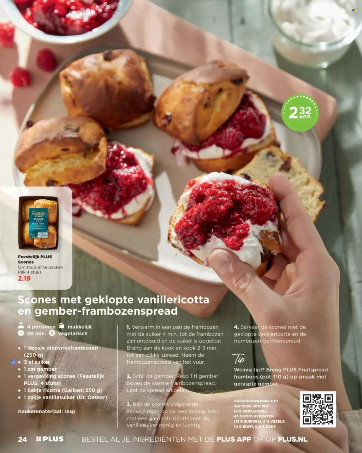 thumbnail - Plus-aanbieding -  producten in de aanbieding - scones, Dr. Oetker, frambozen, ricotta, suiker, marmelade. Pagina 24.