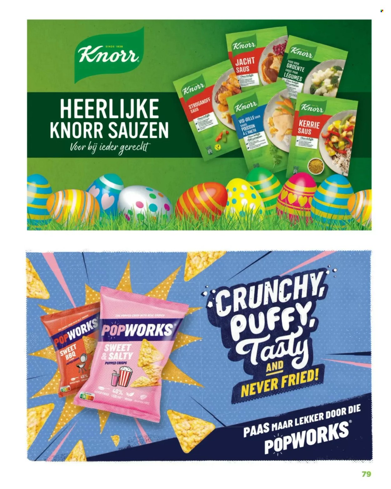 thumbnail - Plus-aanbieding -  producten in de aanbieding - Knorr, crackers, zoute snack, kerrie, dille, BBQ. Pagina 79.