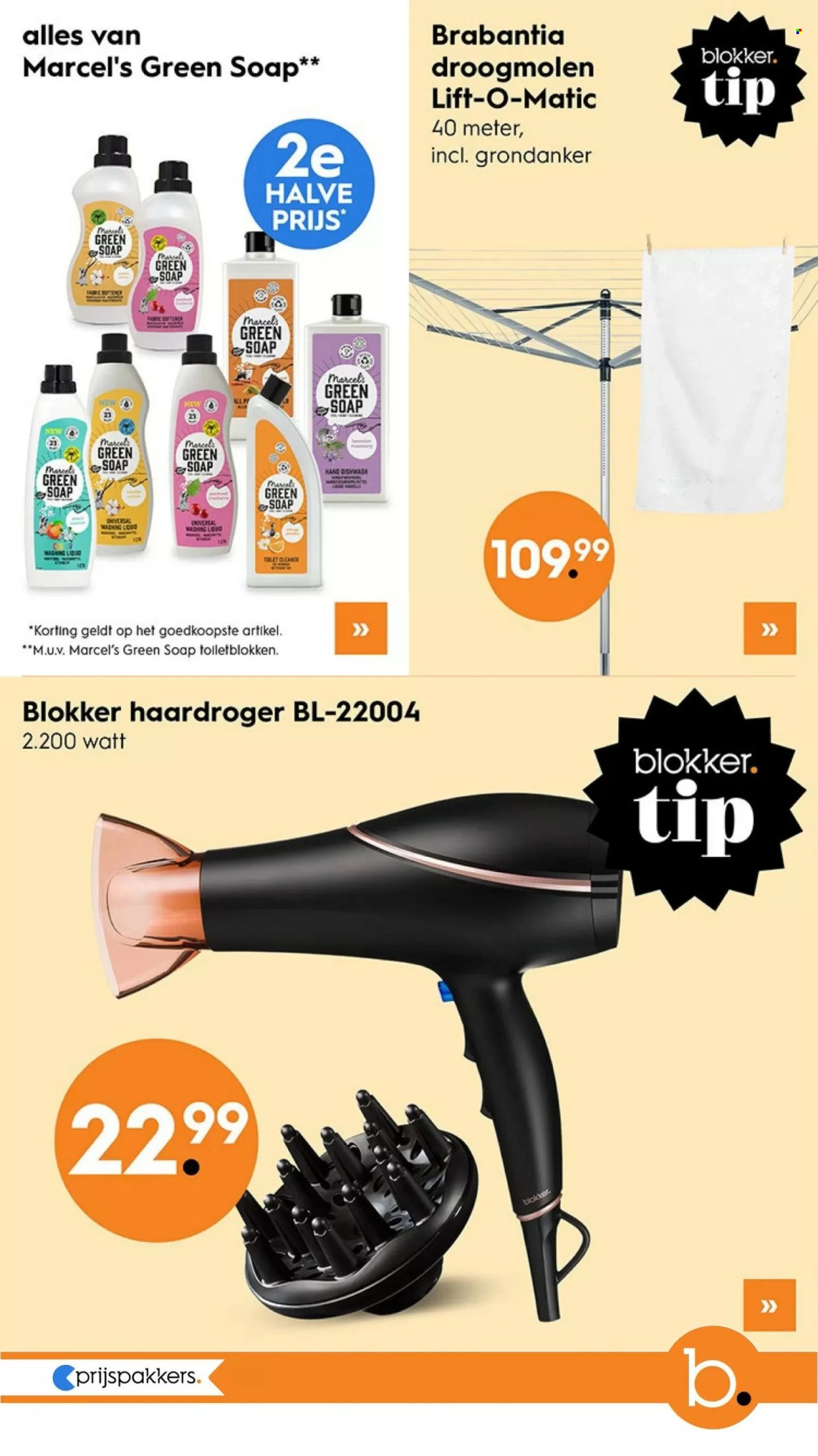 thumbnail - Blokker-aanbieding -  producten in de aanbieding - toiletblok, soap, droogrek. Pagina 45.
