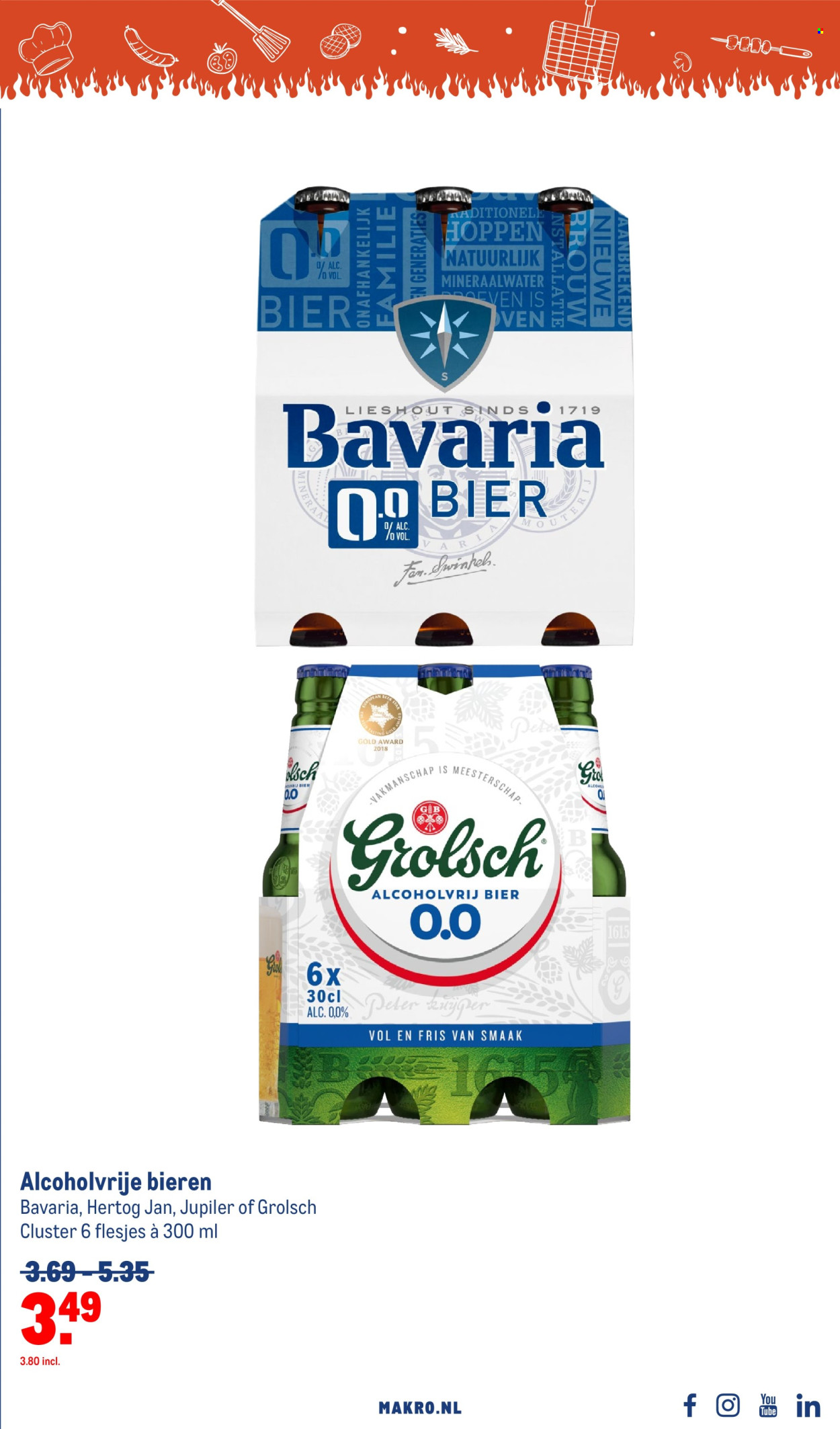 thumbnail - Makro-aanbieding - 10-4-2024 - 7-5-2024 -  producten in de aanbieding - Hertog Jan, Grolsch, Jupiler, Bavaria, bier, alcohol, alcoholvrij bier, mineraalwater. Pagina 51.
