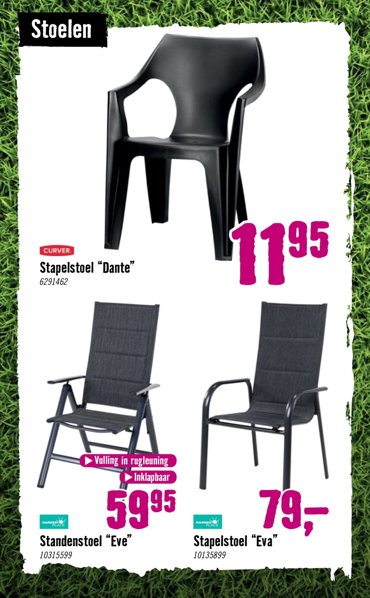 thumbnail - Hornbach-aanbieding - 8-4-2024 - 12-5-2024 -  producten in de aanbieding - stoel, stapelstoel, eenhandklem, klapstoel. Pagina 78.