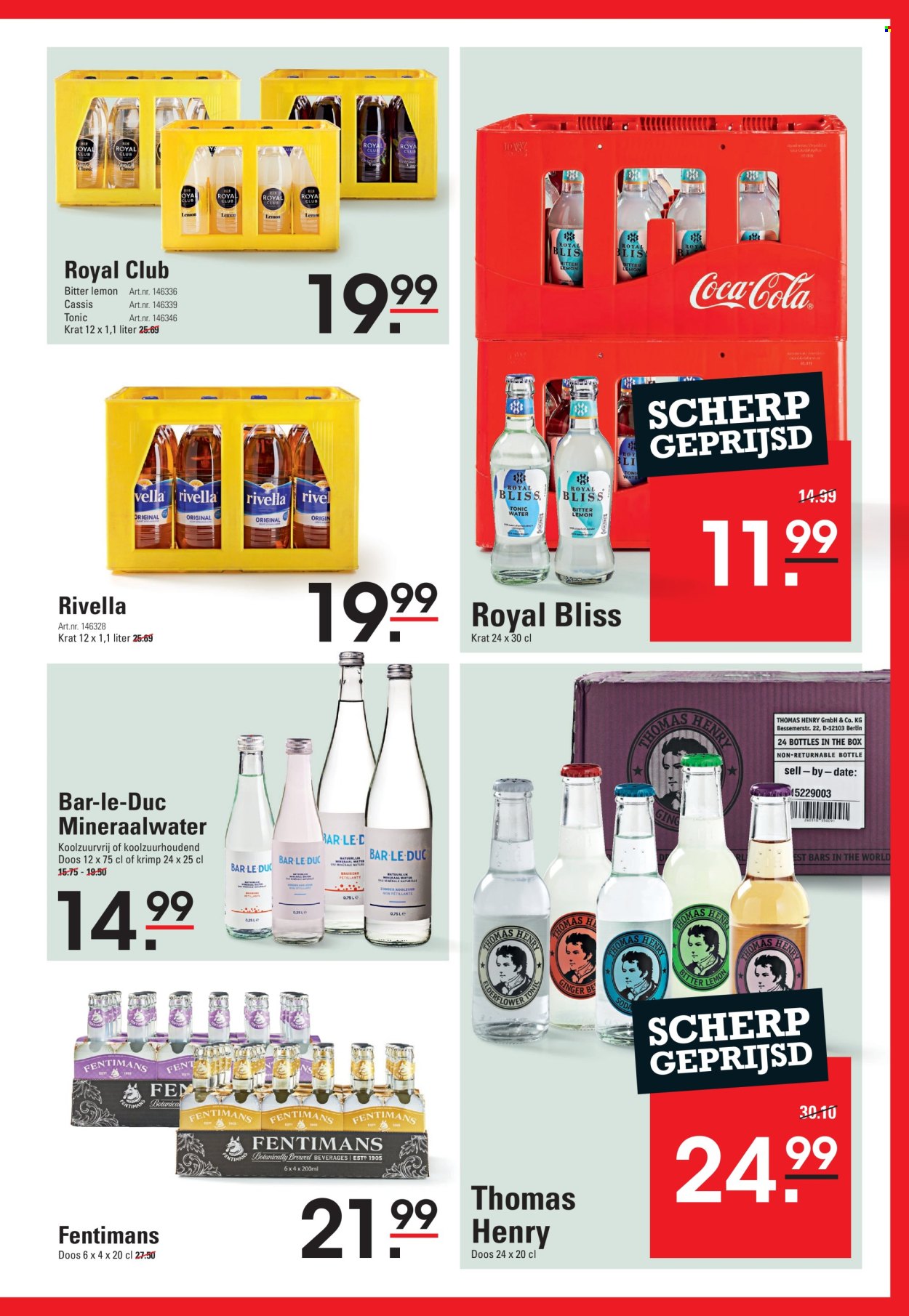 thumbnail - Sligro-aanbieding - 15-4-2024 - 13-5-2024 -  producten in de aanbieding - Coca-Cola, mineraalwater, Bar Le Duc, tonic water. Pagina 7.