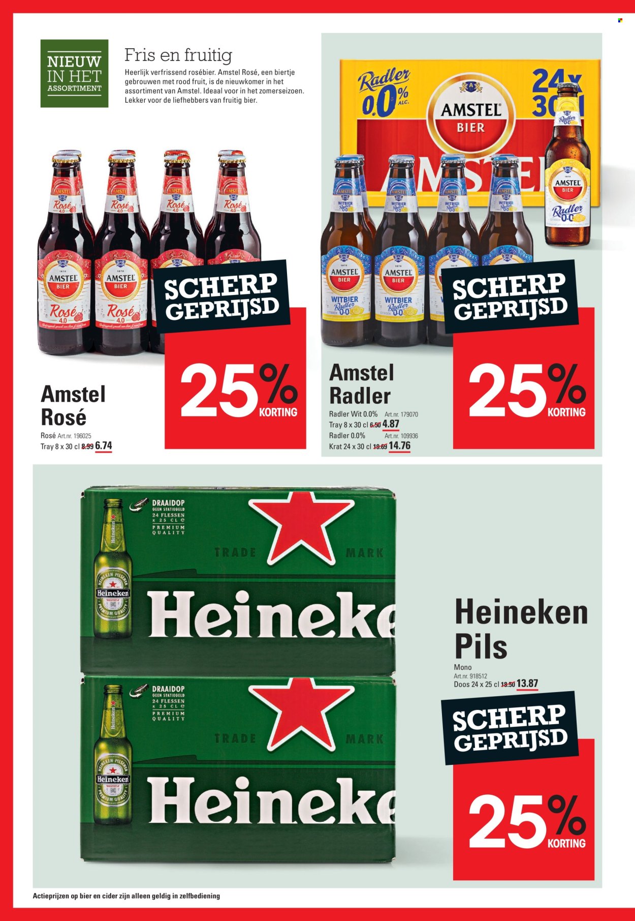 thumbnail - Sligro-aanbieding - 15-4-2024 - 13-5-2024 -  producten in de aanbieding - pilsener, Amstel Bier, Heineken, bier, Radler, alcoholvrij bier, rode vruchten, fles. Pagina 8.
