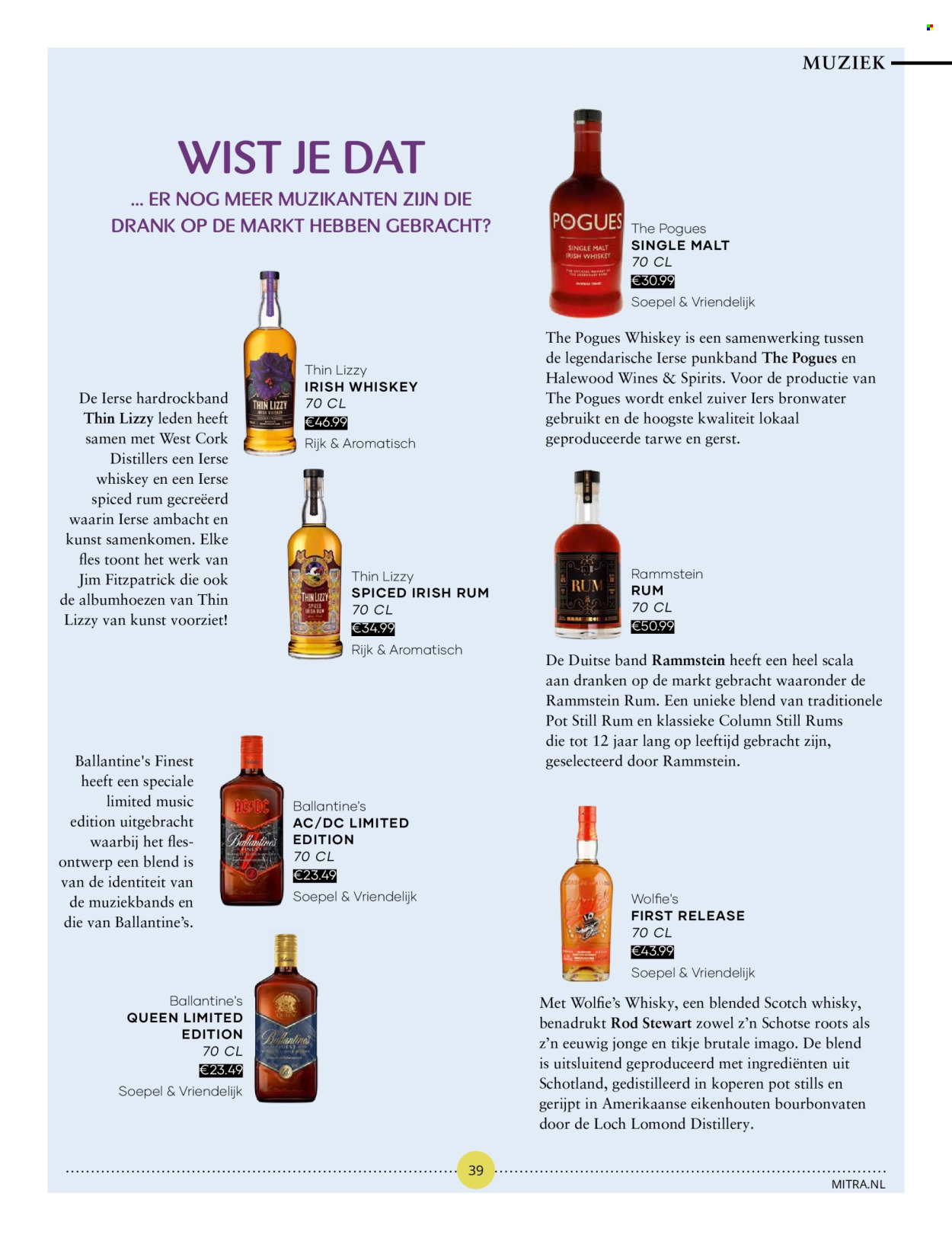 thumbnail - Mitra-aanbieding -  producten in de aanbieding - alcohol, bronwater, blended scotch whisky, rum, irish whiskey, scotch whisky, Single Malt, Spiced rum, whiskey, whisky, Ballantine's, fles. Pagina 39.