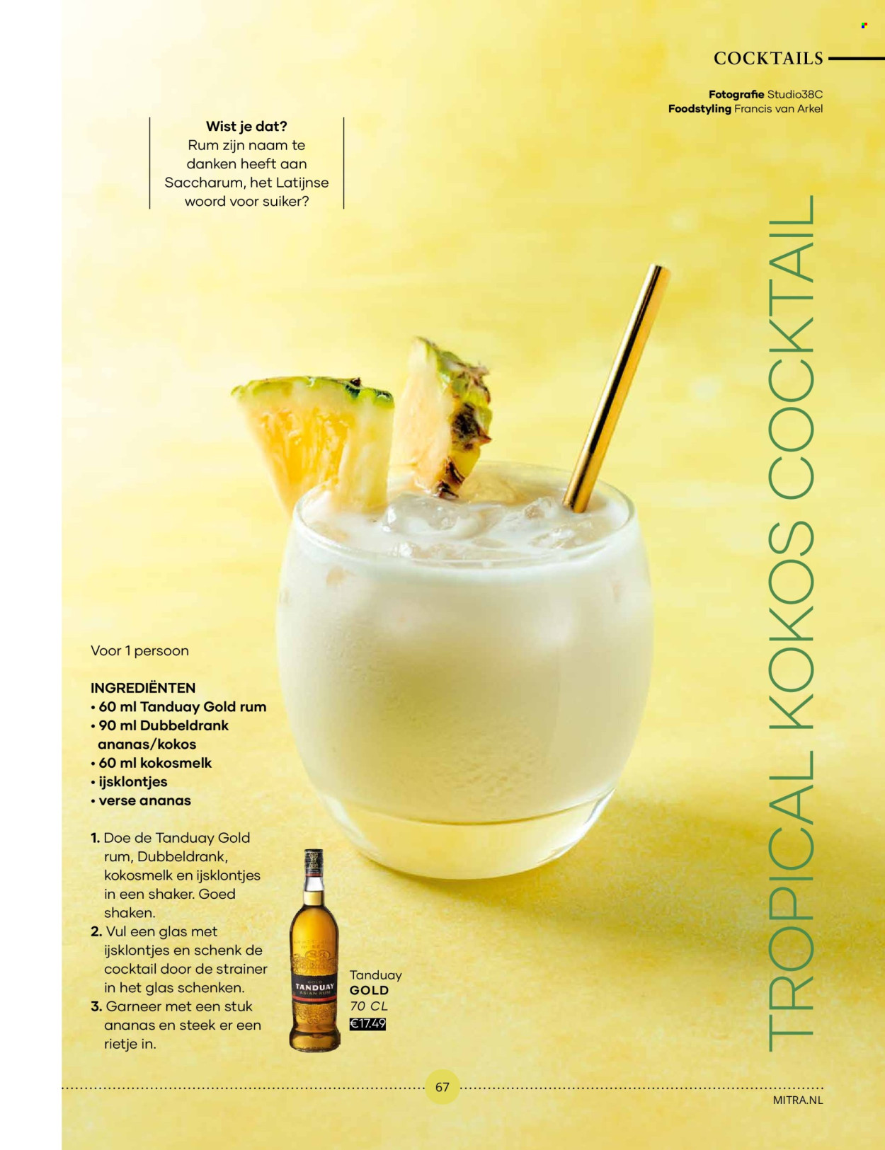 thumbnail - Mitra-aanbieding -  producten in de aanbieding - alcohol, kokosmelk, rum, glazen. Pagina 67.