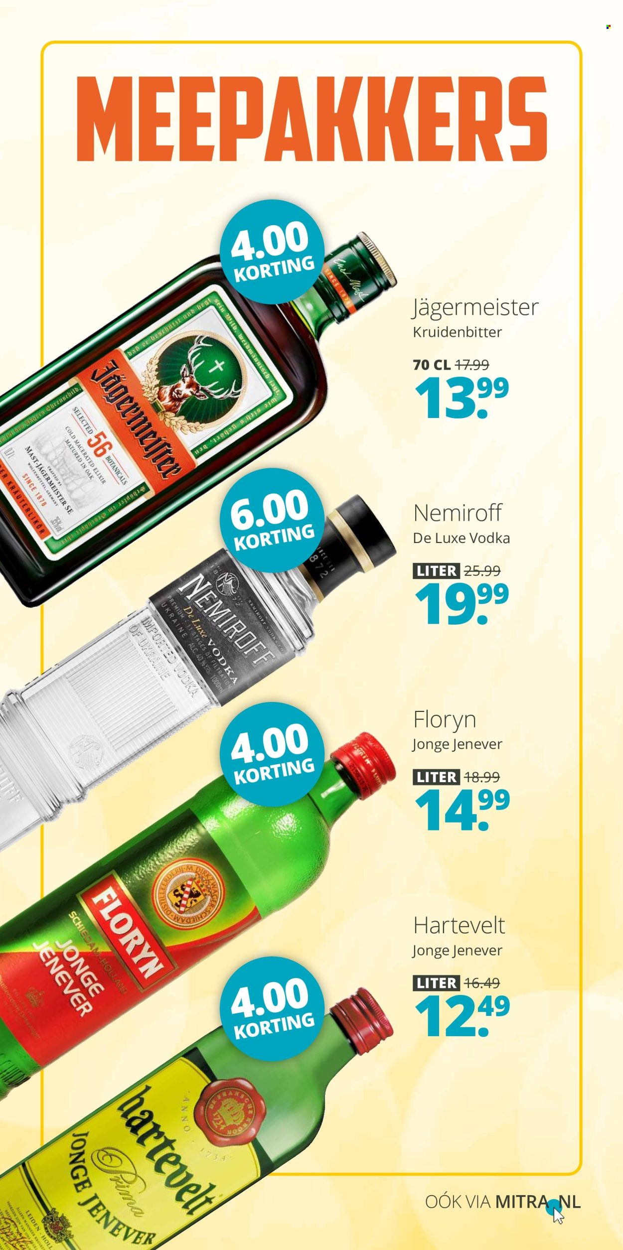 thumbnail - Mitra-aanbieding - 22-4-2024 - 5-5-2024 -  producten in de aanbieding - alcohol, Jägermeister, vodka, Jenever. Pagina 12.
