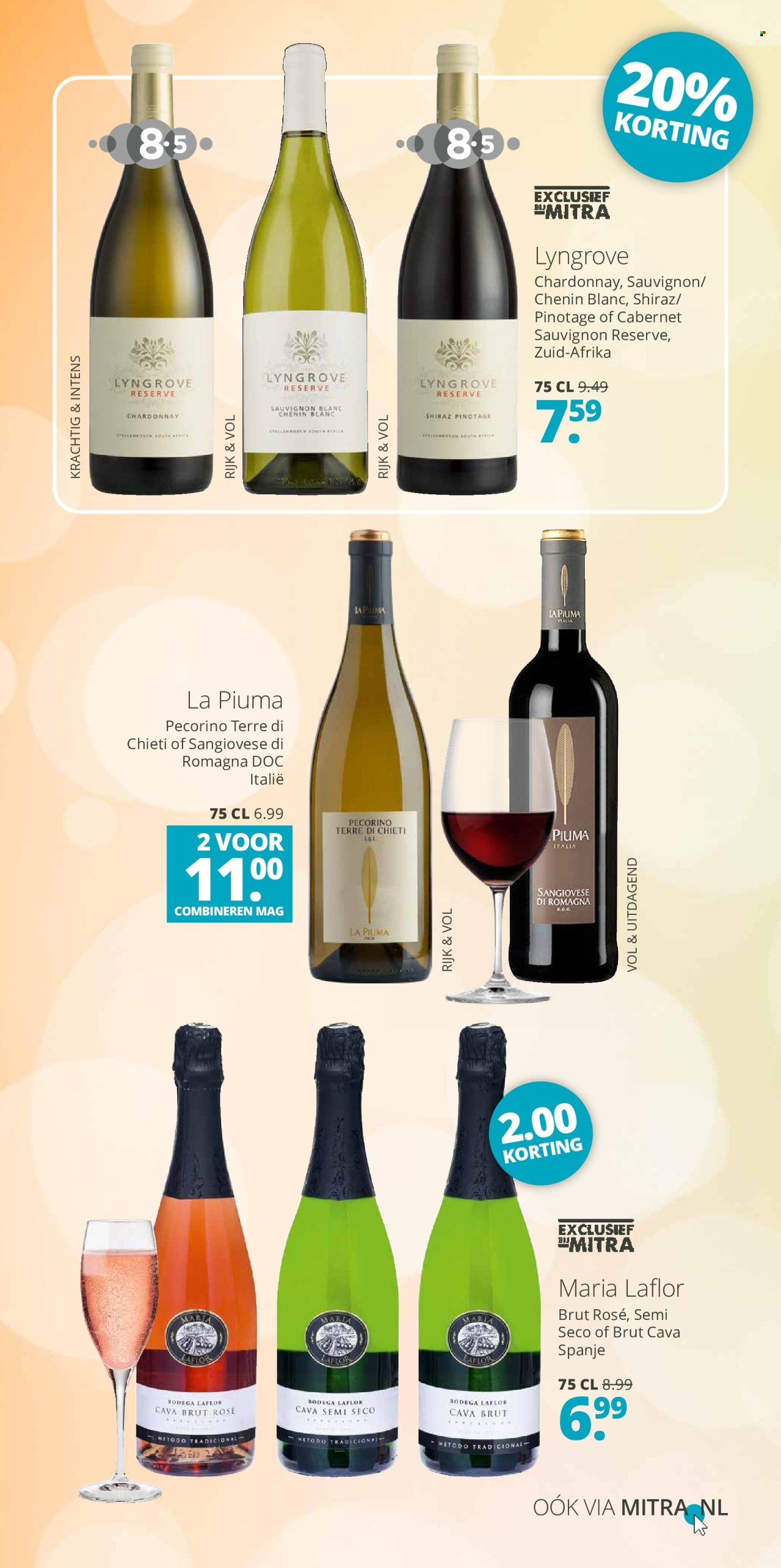 thumbnail - Mitra-aanbieding - 22-4-2024 - 5-5-2024 -  producten in de aanbieding - alcohol, Cabernet Sauvignon, Cava, Chardonnay, rode wijn, Sauvignon Blanc, witte wijn, wijn, Shiraz. Pagina 18.
