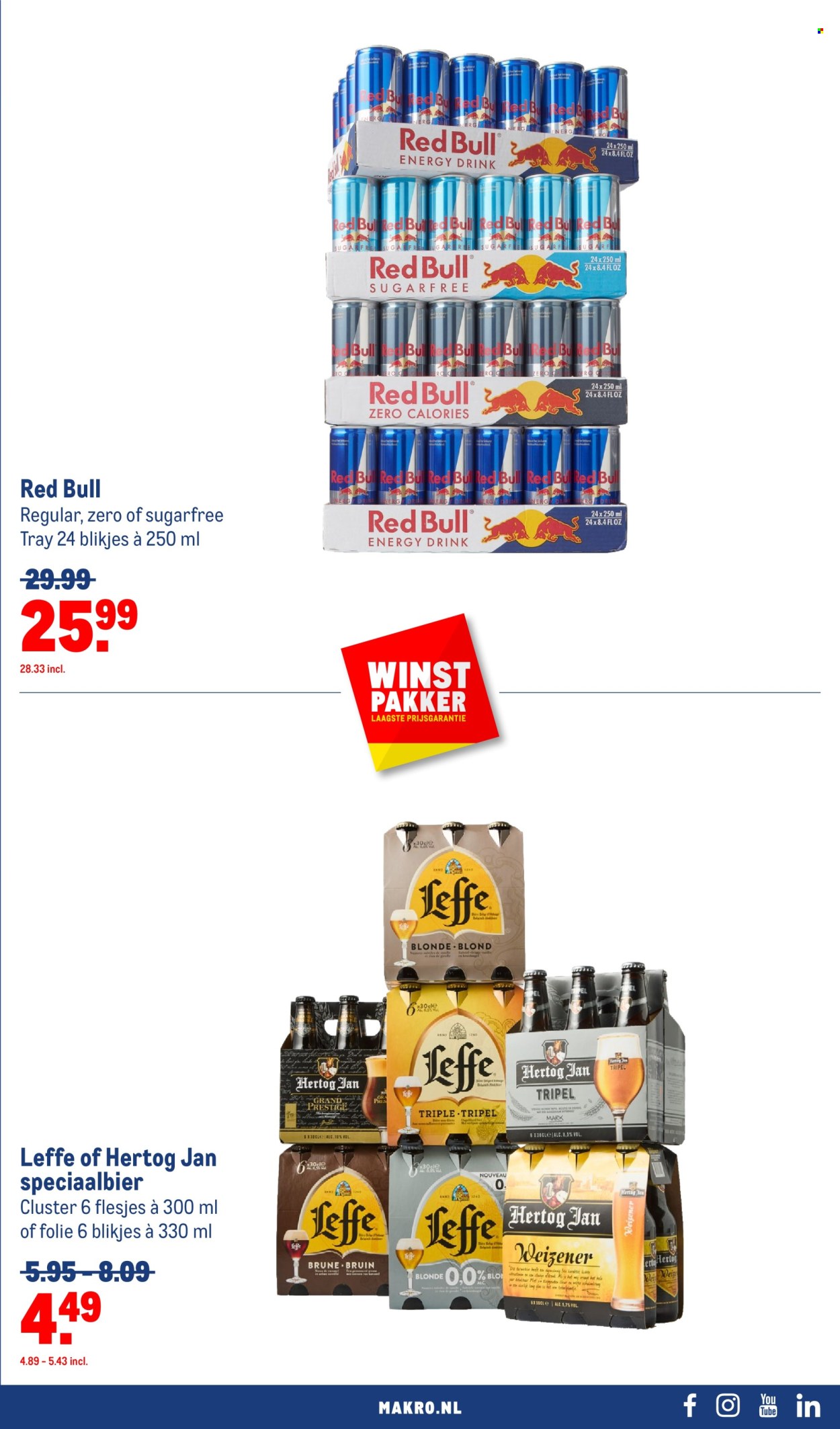 thumbnail - Makro-aanbieding - 24-4-2024 - 7-5-2024 -  producten in de aanbieding - Leffe, Hertog Jan, bier, alcohol, Red Bull, energy drink, top. Pagina 13.