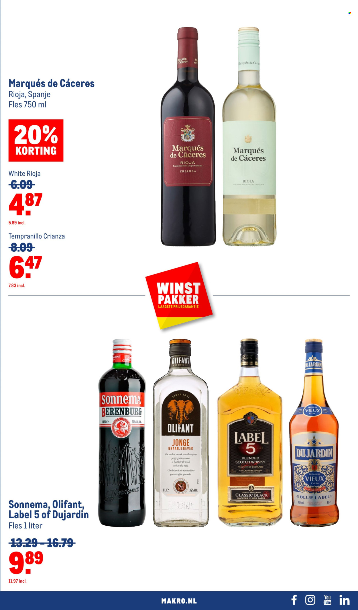 thumbnail - Makro-aanbieding - 24-4-2024 - 7-5-2024 -  producten in de aanbieding - alcohol, Rioja, rode wijn, wijn, blended scotch whisky, scotch whisky, whisky, Jenever, fles. Pagina 17.