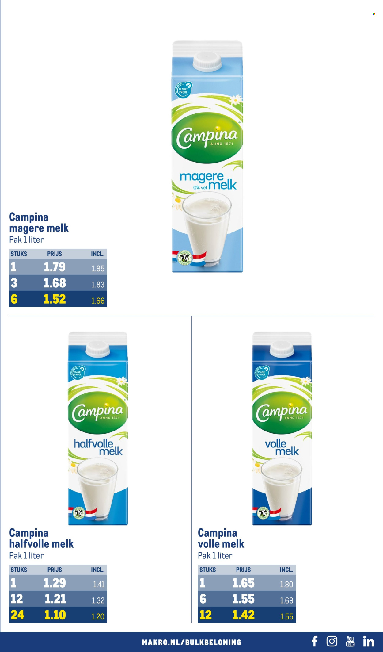 thumbnail - Makro-aanbieding - 24-4-2024 - 7-5-2024 -  producten in de aanbieding - Campina, melk, volle melk, halfvolle melk. Pagina 51.