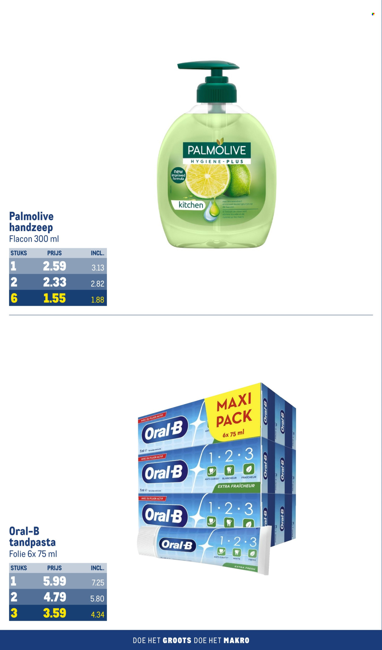 thumbnail - Makro-aanbieding - 24-4-2024 - 7-5-2024 -  producten in de aanbieding - Palmolive, handzeep, Oral-B, tandpasta. Pagina 54.