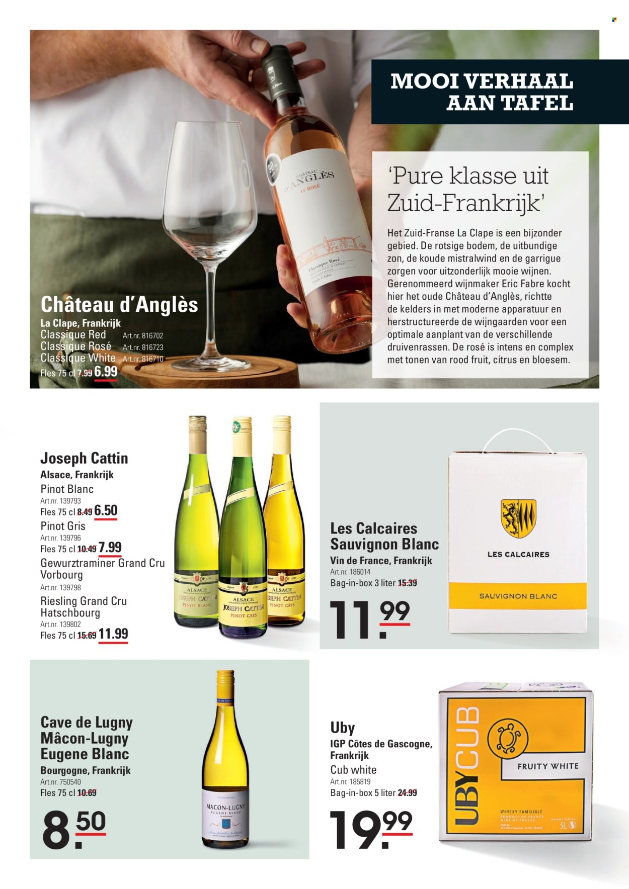 thumbnail - Sligro-aanbieding - 25-4-2024 - 13-5-2024 -  producten in de aanbieding - alcohol, rode vruchten, riesling, Sauvignon Blanc, witte wijn, Pinot Griggio, Côtes de Gascogne, wijn, Frankrijk, fles, tafel. Pagina 7.