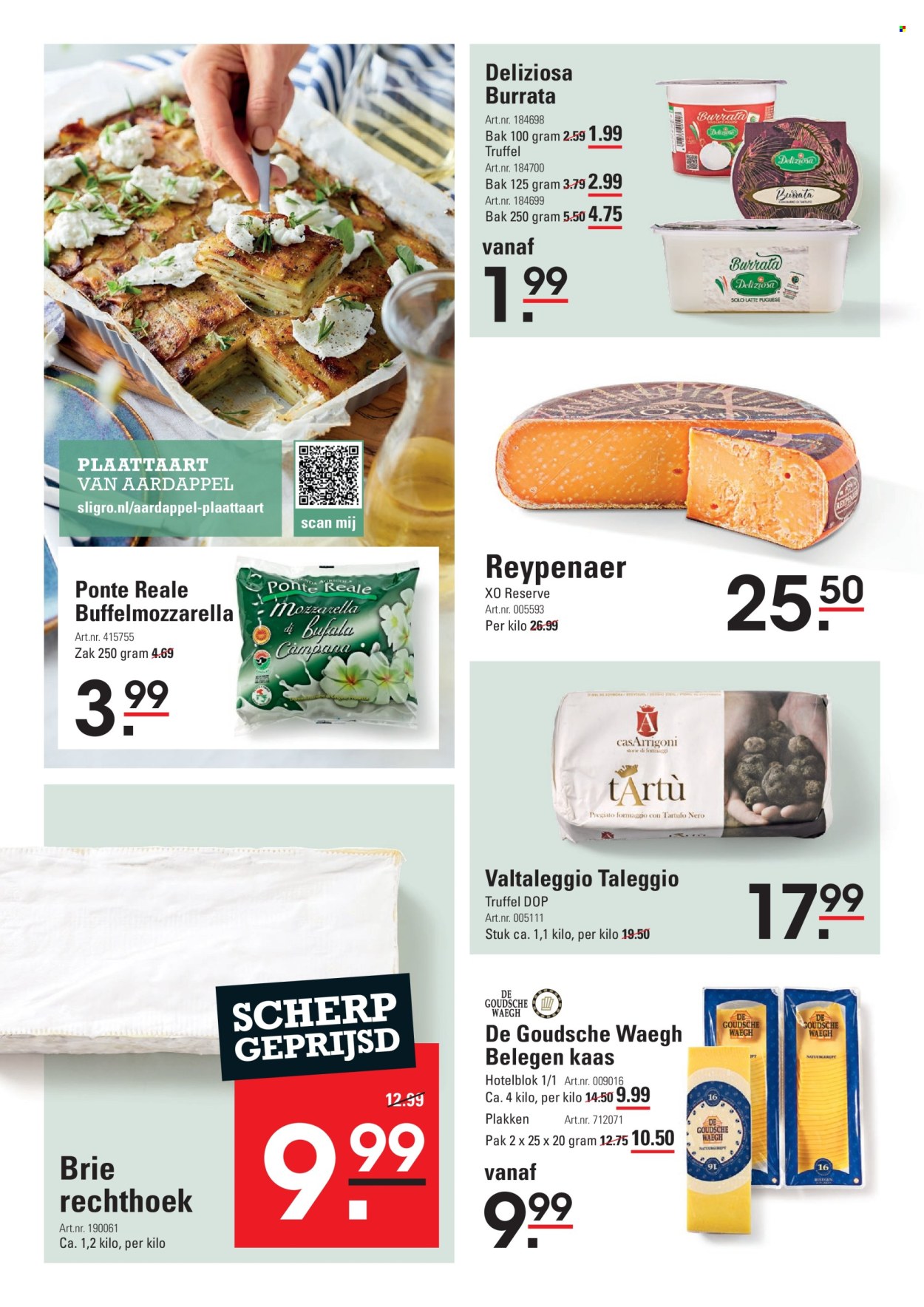 thumbnail - Sligro-aanbieding - 25-4-2024 - 15-5-2024 -  producten in de aanbieding - truffel, belegen kaas, buffelmozzarella, Burrata, kaas, mozzarella, Brie. Pagina 12.