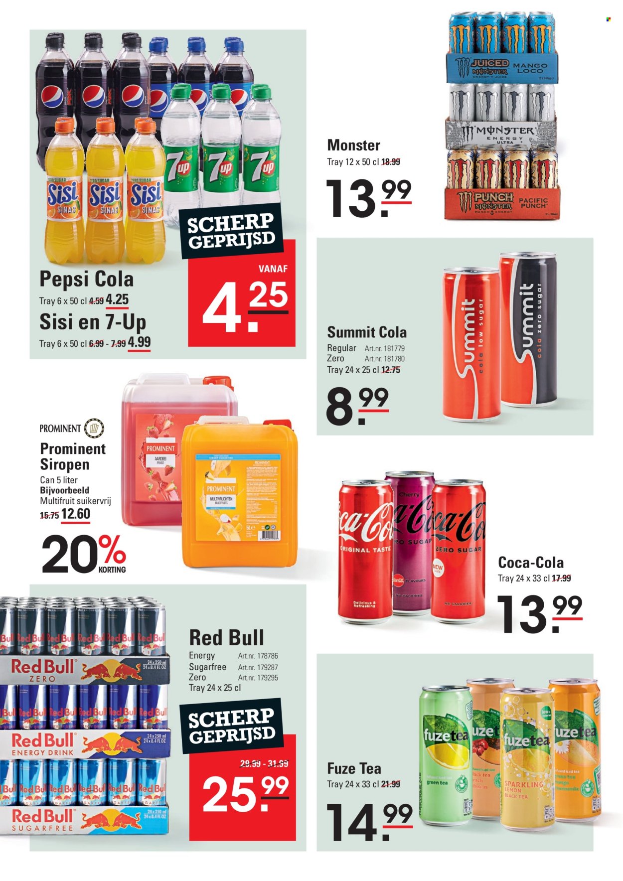 thumbnail - Sligro-aanbieding - 25-4-2024 - 13-5-2024 -  producten in de aanbieding - Munster, suiker, siroop, Coca-Cola, Pepsi, Red Bull, energy drink, Monster, thee, fuzetea. Pagina 10.