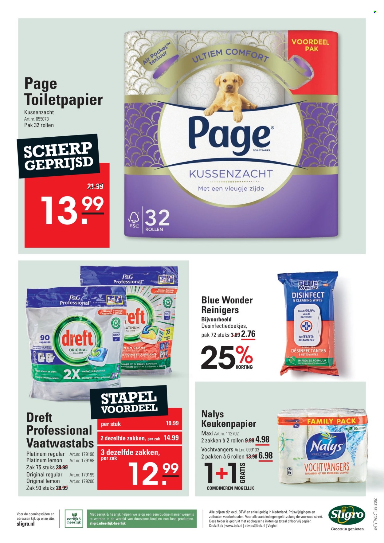 thumbnail - Sligro-aanbieding - 25-4-2024 - 13-5-2024 -  producten in de aanbieding - keukenpapier, toiletpapier, schoonmaakmiddelen, Dreft, vaatwastabs. Pagina 20.