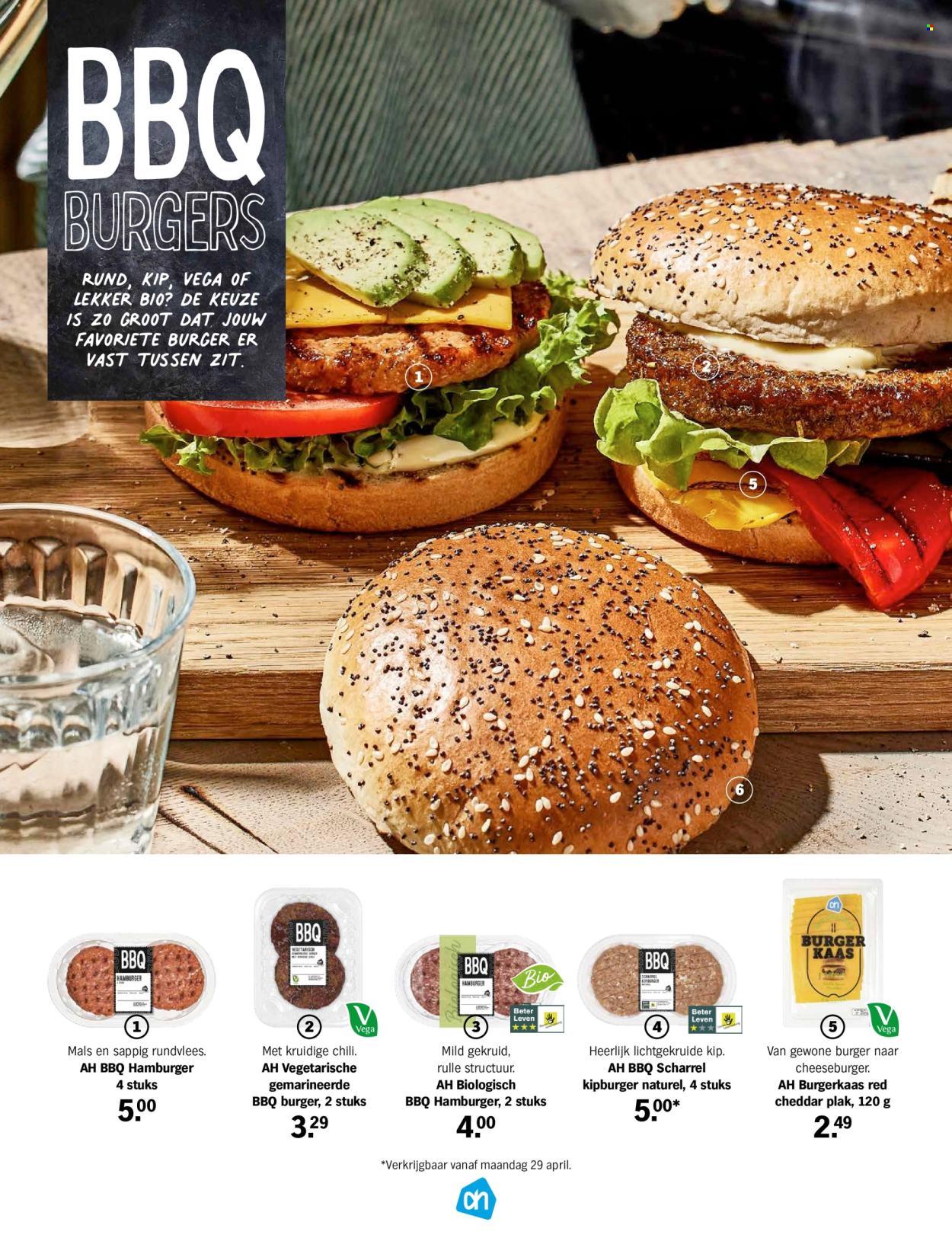 thumbnail - Albert Heijn-aanbieding -  producten in de aanbieding - kip, rundvlees, hamburger, Cheddar, kaas, BBQ. Pagina 4.