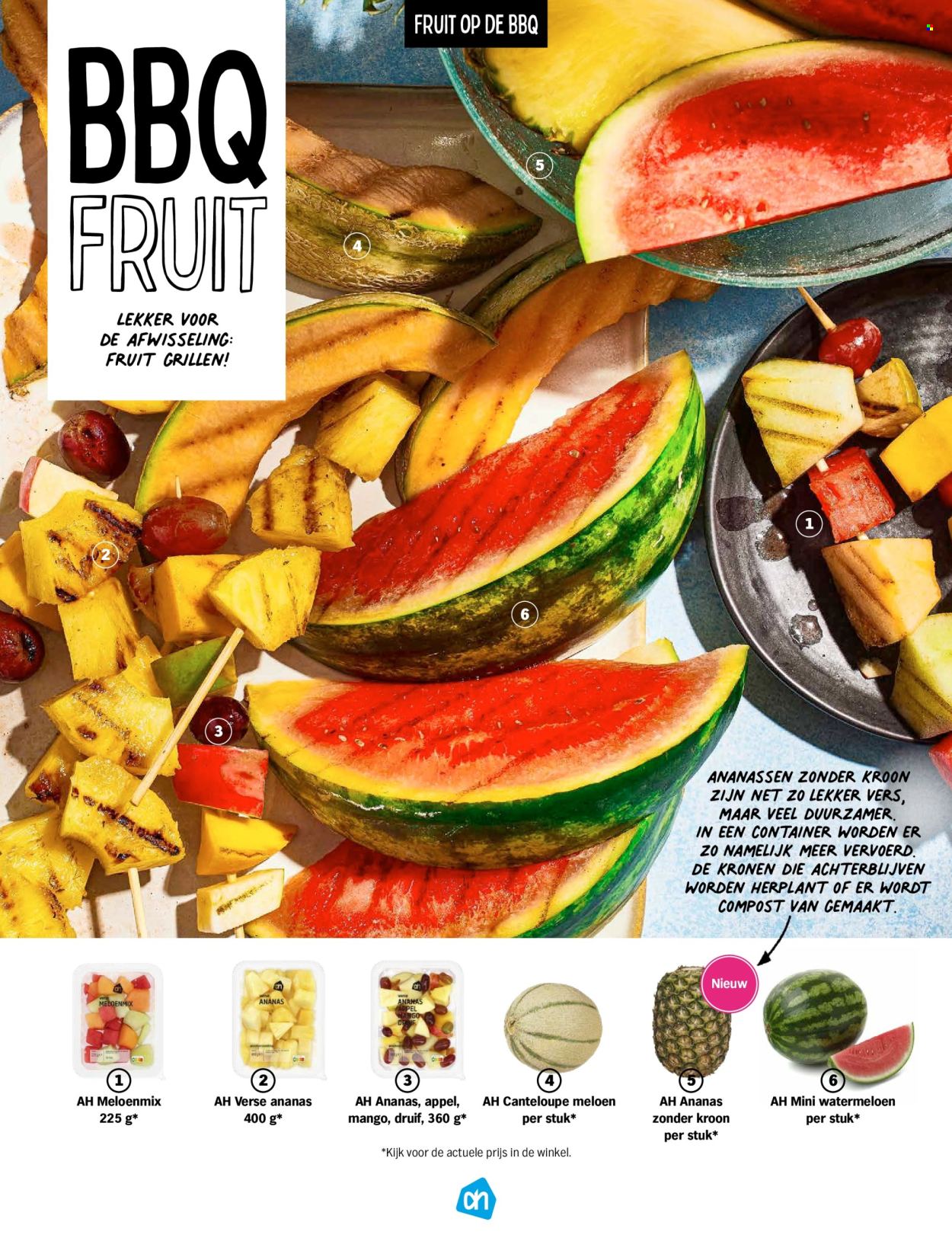 thumbnail - Albert Heijn-aanbieding -  producten in de aanbieding - meloen, watermeloen, mango, ananas. Pagina 51.