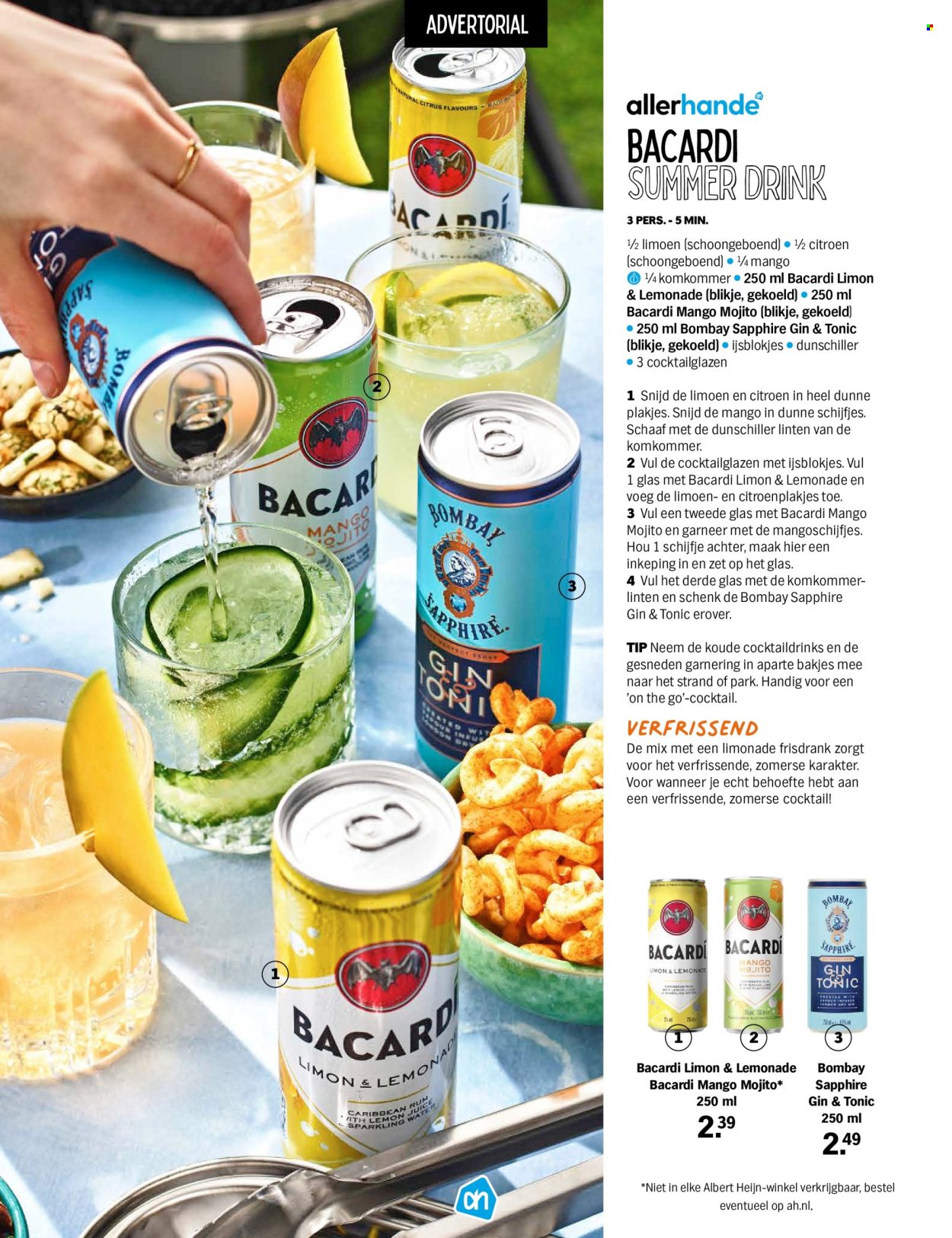 thumbnail - Albert Heijn-aanbieding -  producten in de aanbieding - alcohol, citroen, ijsblokjes, limonade, Bacardi. Pagina 70.