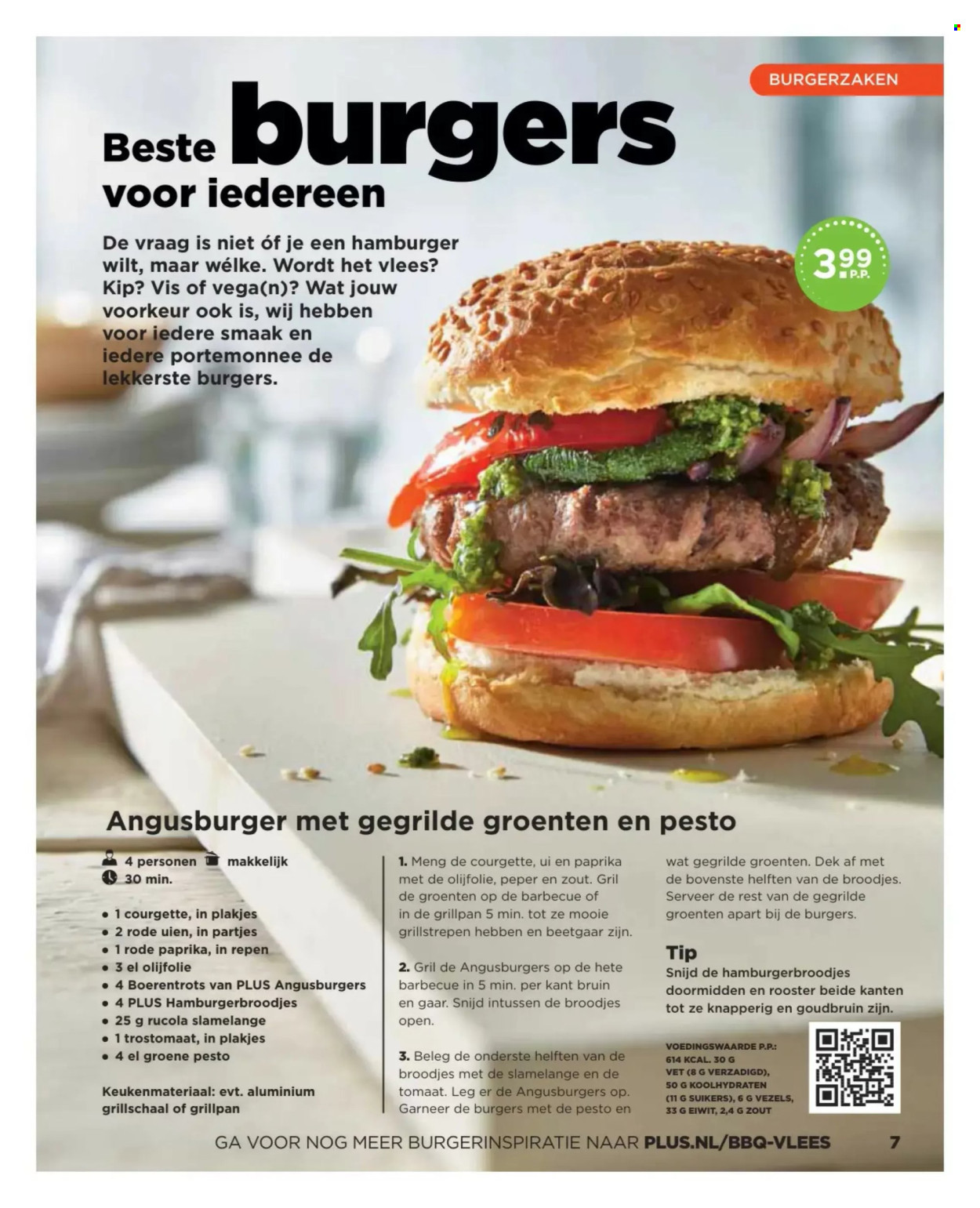 thumbnail - Plus-aanbieding -  producten in de aanbieding - hamburgerbroodjes, broodje, slamelange, courgette, paprika, kip, hamburger, angusburgers, BBQ. Pagina 7.