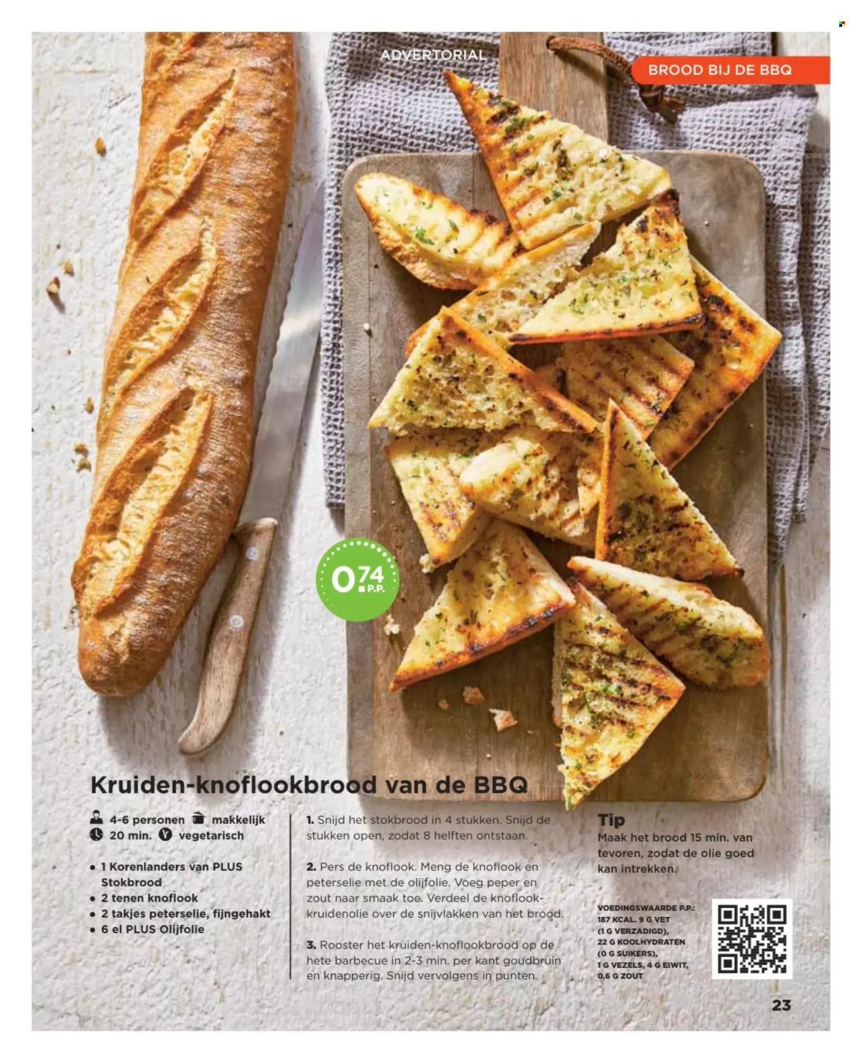 thumbnail - Plus-aanbieding -  producten in de aanbieding - stokbrood, brood, kruiden, BBQ, olijfolie. Pagina 23.