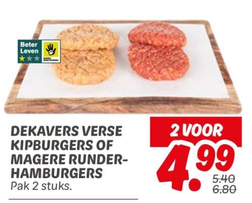 DEKAVERS VERSE KIPBURGERS OF MAGERE RUNDERHAMBURGERS