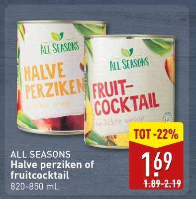 ALL SEASONS Halve perziken of fruitcocktail