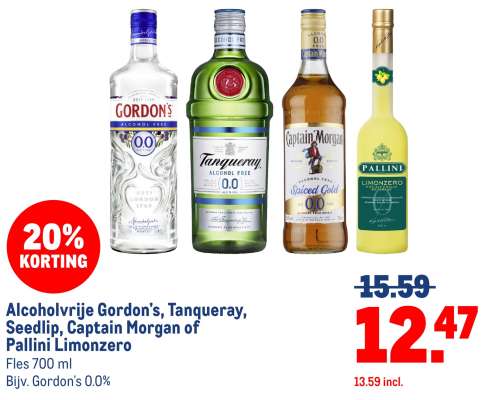 Alcoholvrije Gordon’s, Tanqueray, Seedlip, Captain Morgan of Pallini Limonzero