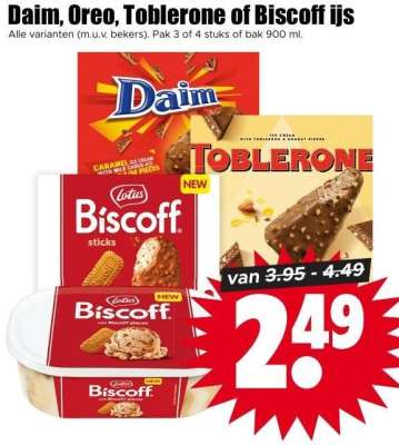 Daim, Oreo, Toblerone of Biscoff ijs