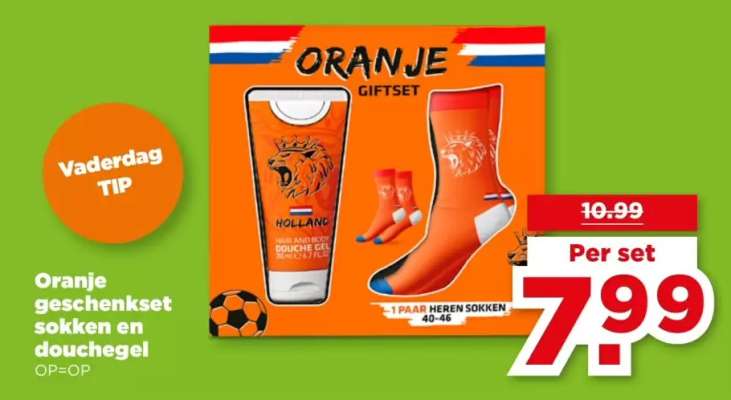 Oranje geschenkset sokken en douchegel