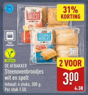 DE AFBAKKER Steenovenbroodjes wit en spelt