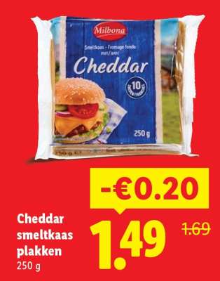 Milbona Cheddar smeltkaas plakken