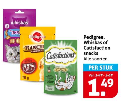 Pedigree, Whiskas of Catisfaction snacks