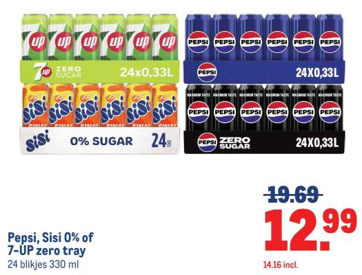Pepsi, Sisi 0% or 7-UP zero tray