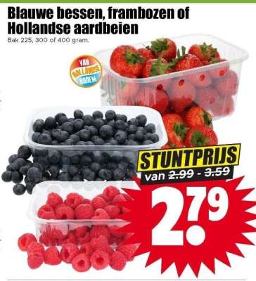 Blauwe bessen, frambozen of Hollandse aardbeien