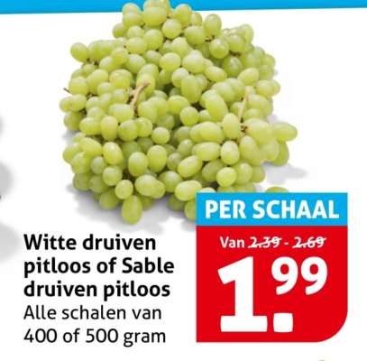 Witte druiven pitloos of Sable druiven pitloos