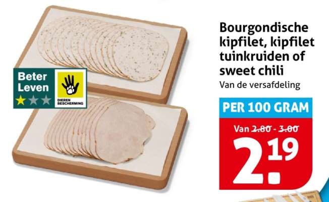Bourgondische kipfilet, kipfilet tuinkruiden of sweet chili