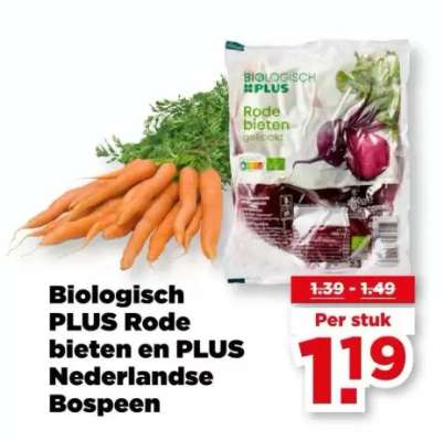 Biologisch PLUS Rode bieten en PLUS Nederlandse Bospeen