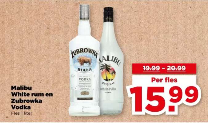 Malibu White rum en Zubrowka Vodka