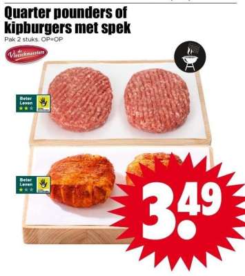 Quarter pounders of kipburgers met spek