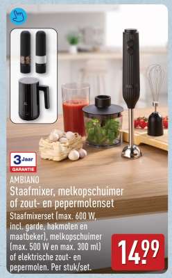 AMBIAO Staafmixer, melkopschuimer of zout- en pepermolenset