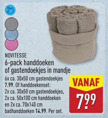 NOVITESSE 6-pack handdoeken of gastendoekjes in mandje